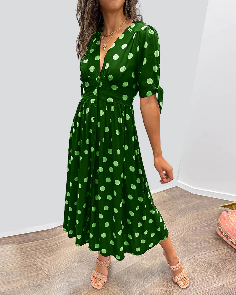 Rebecka | STYLISH POLKA DOT V-NECK DRESS