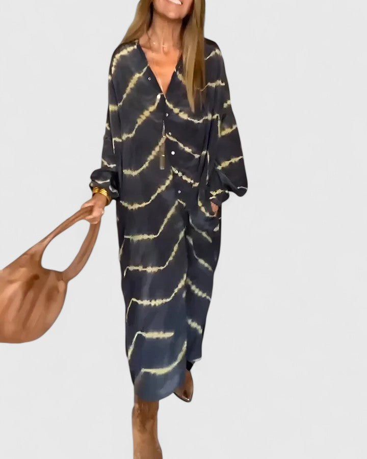 Britta | Elegant Boho Randig Maxiklänning i Bomull