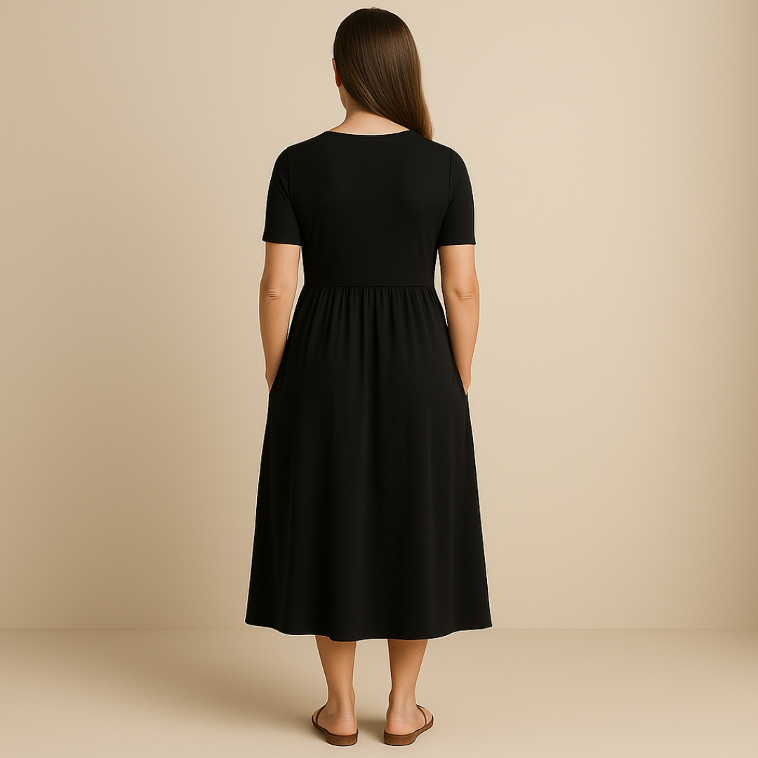 Astrid | Midi Klänning med V-ringning Svart Jersey