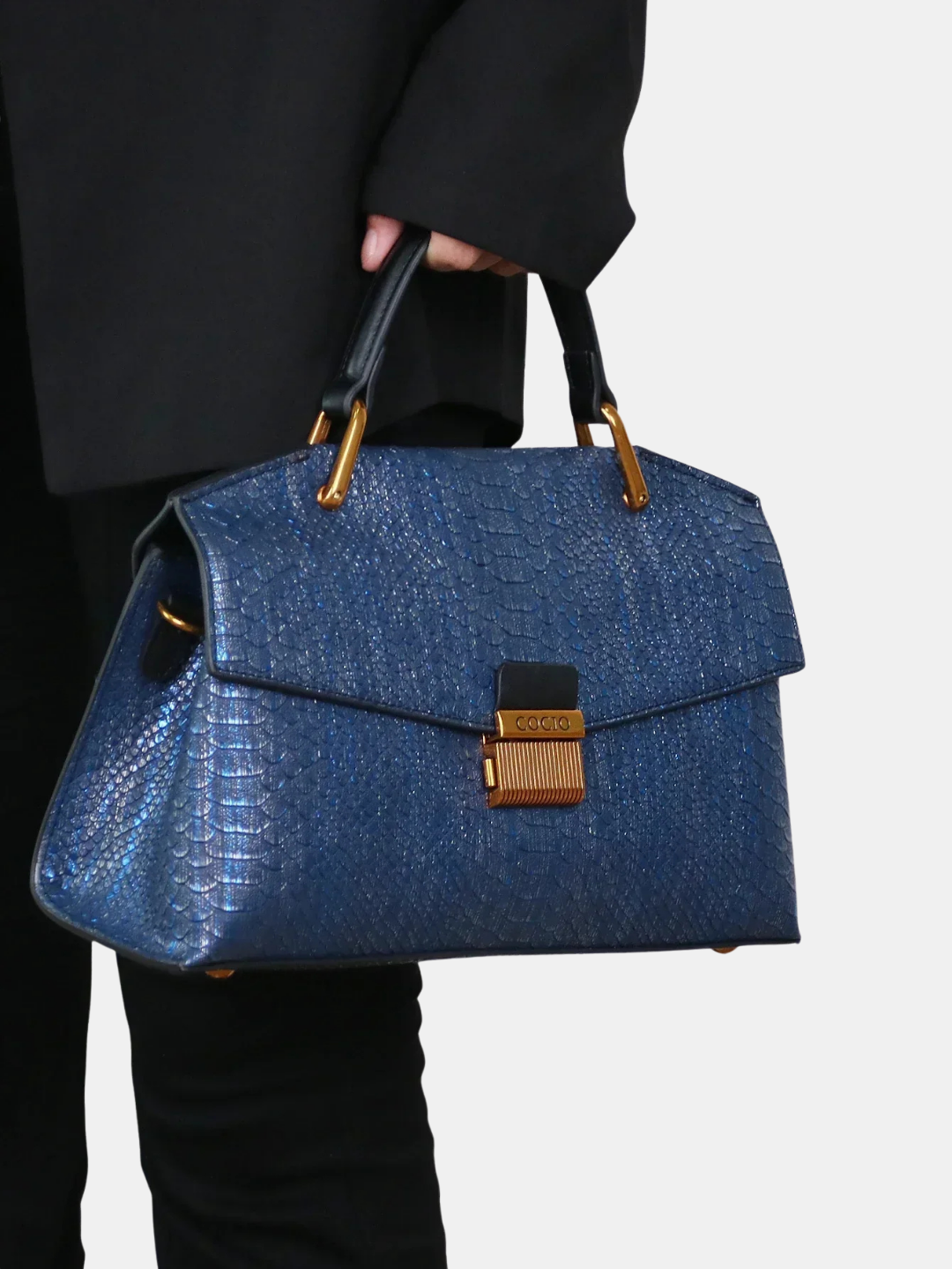 Sigrid | Python Tote Bag i svart läder