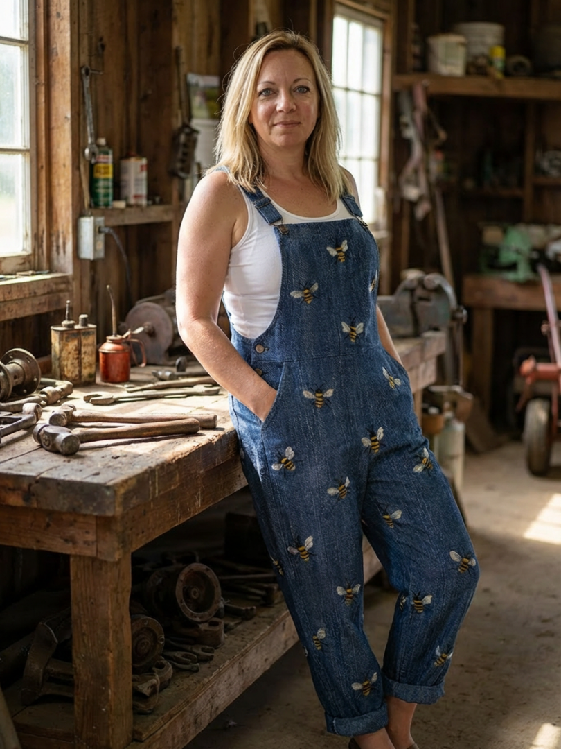 Emma | Jumpsuit med biprint och tunna axelband