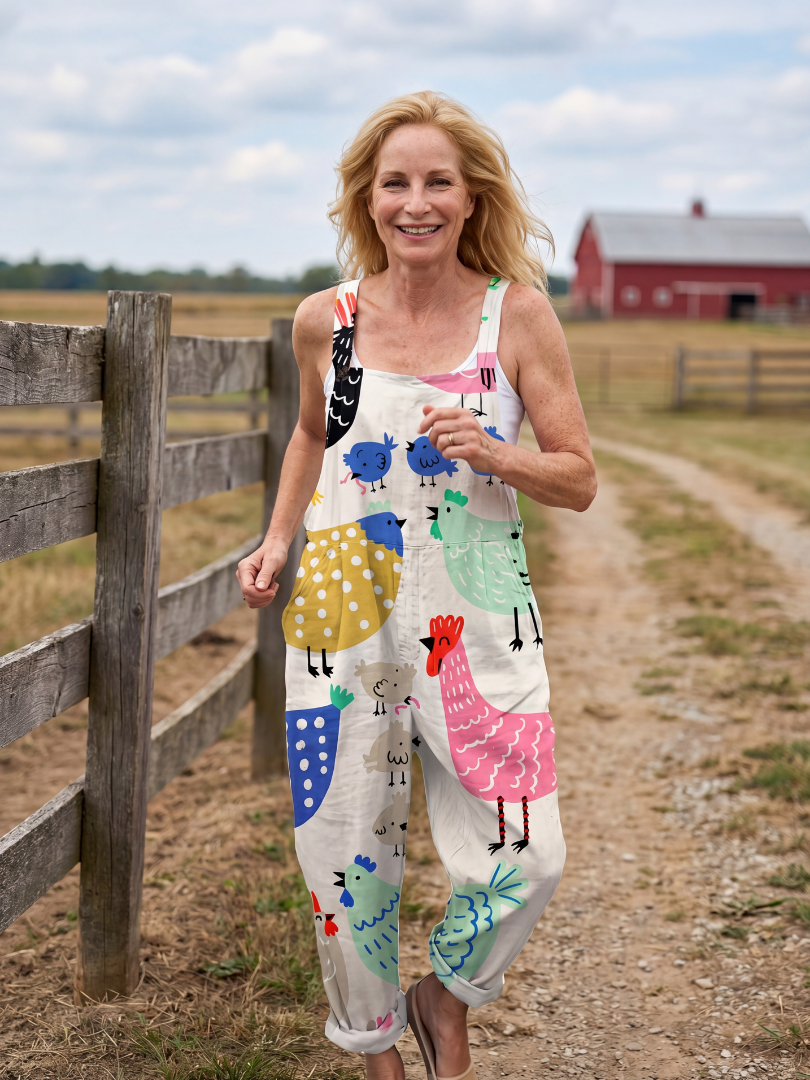 Ida | Ärmlös jumpsuit med printmotiv i regular passform vit