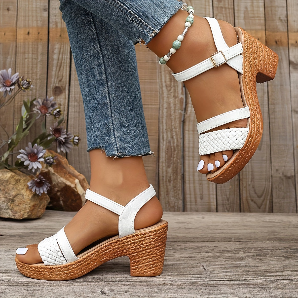 Lena | flätade sandaler i beige läder