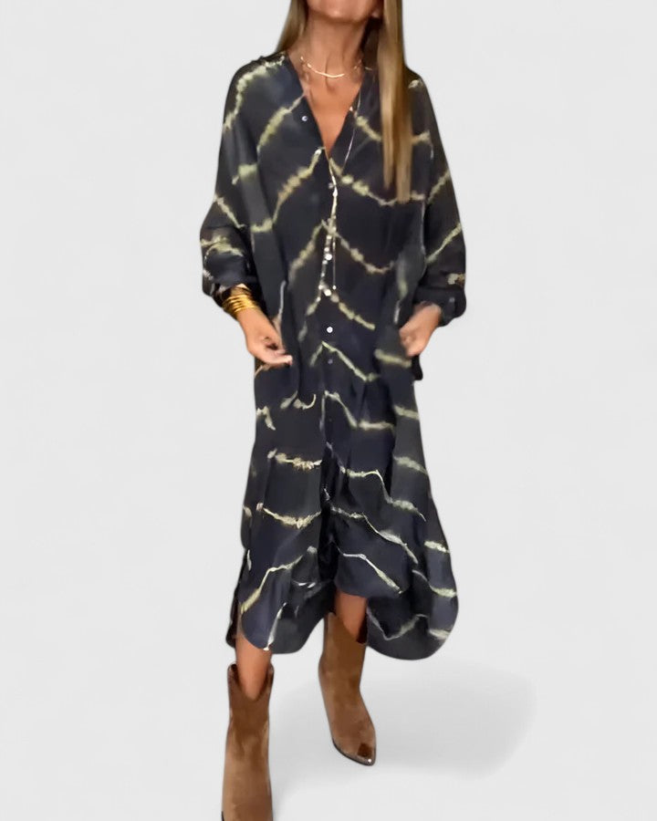 Britta | Elegant Boho Randig Maxiklänning i Bomull