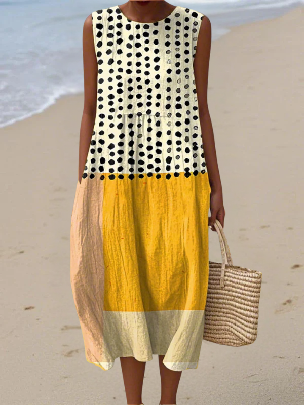 Leah | Polka Colorblock Midi Klänning