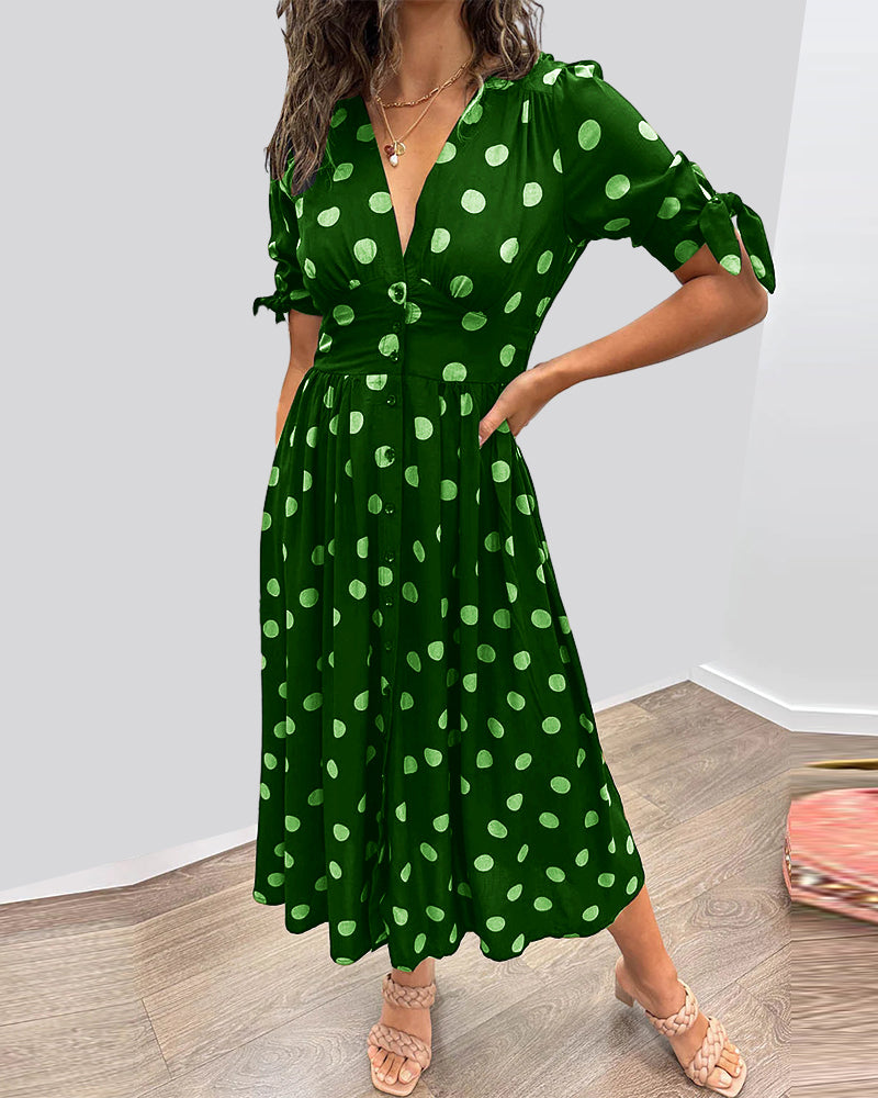 Rebecka | STYLISH POLKA DOT V-NECK DRESS