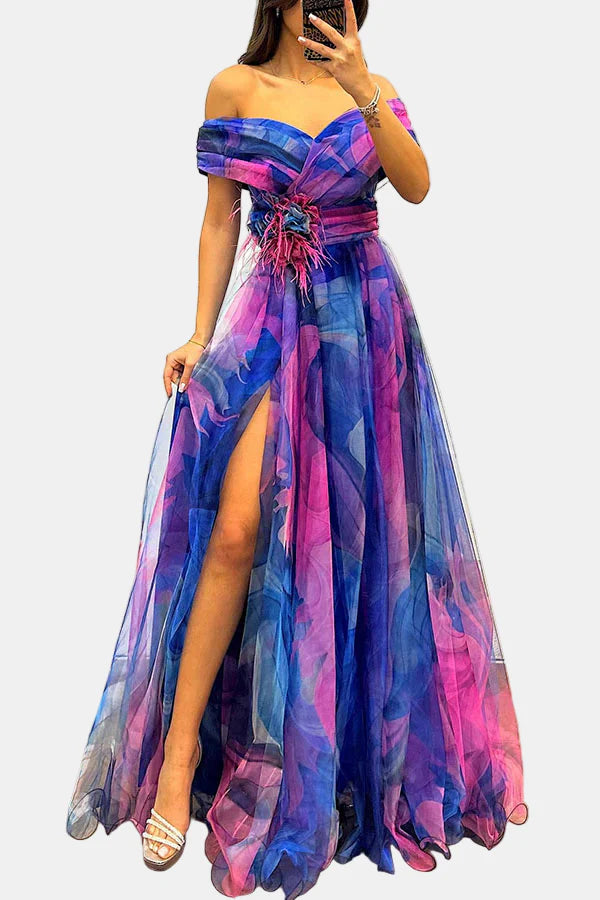 Astrid | - Elegant off-shoulder maxi klänning i svart
