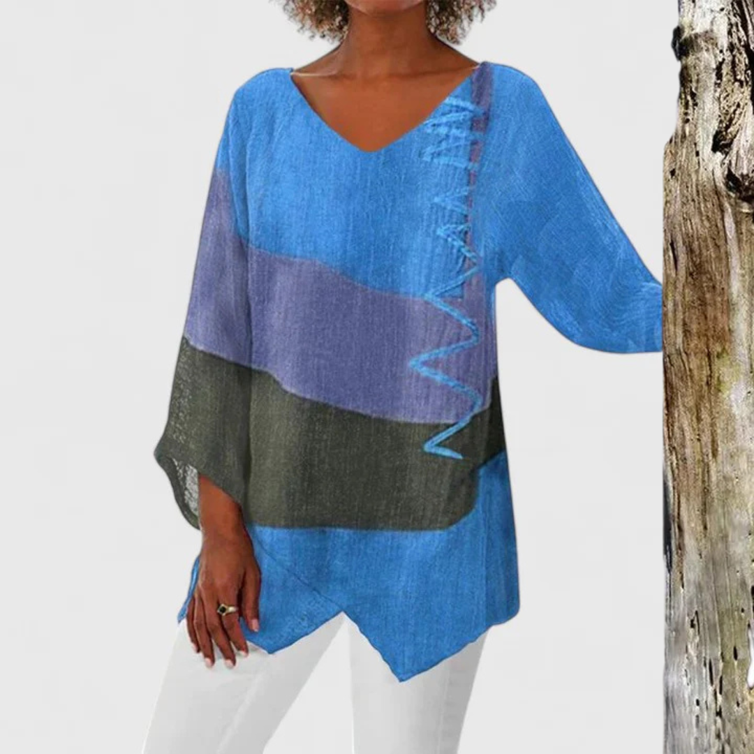 Maria | V-ringad Tunika Blus i Vit Bomull