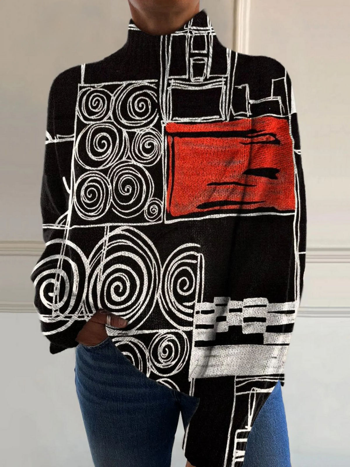 Frida | Abstrakt Cirkel Färgblock Konst T-shirt Regular Passform Bomull
