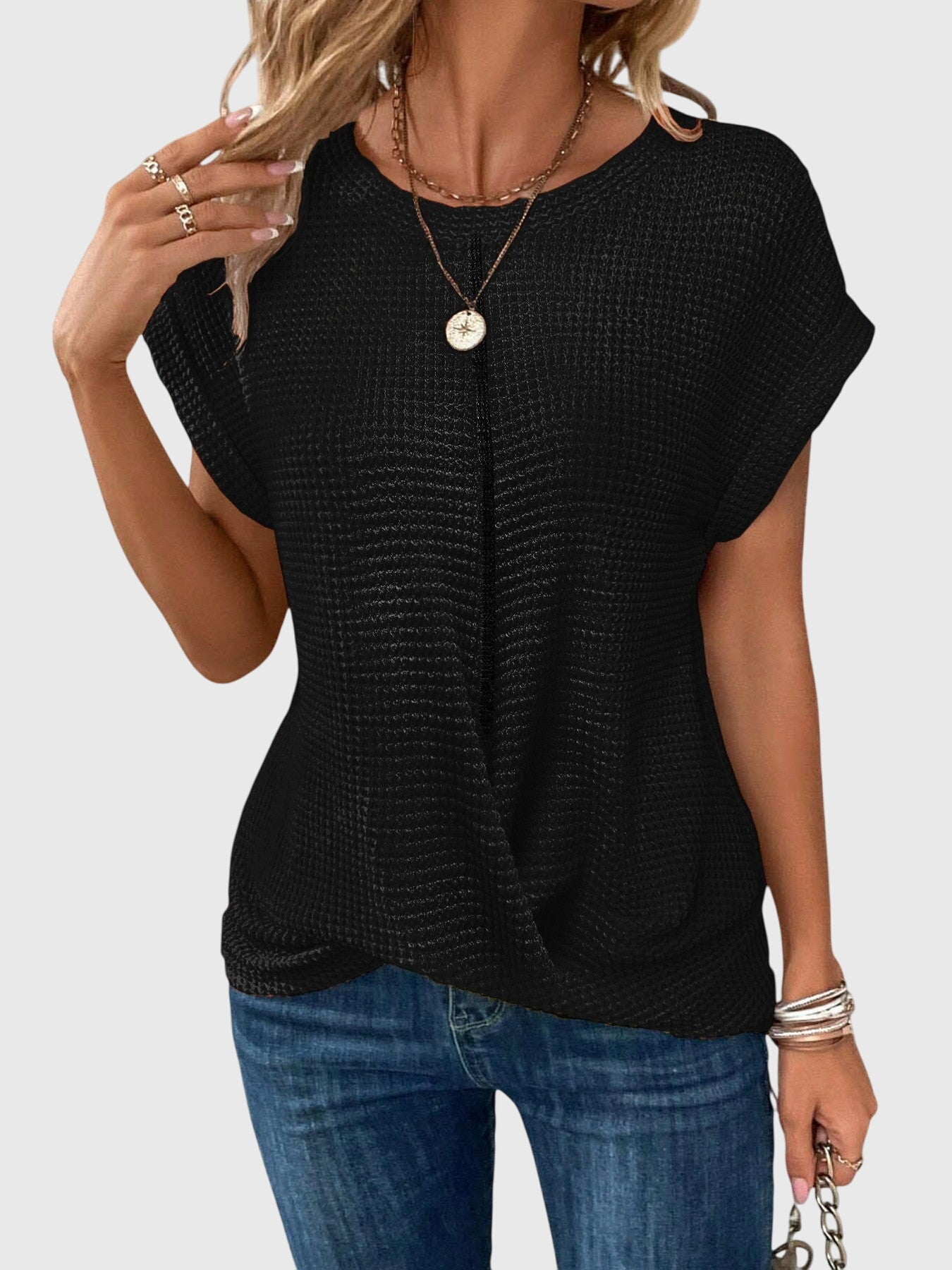 Edith | Blus med Rund Hals i Bomull Orange