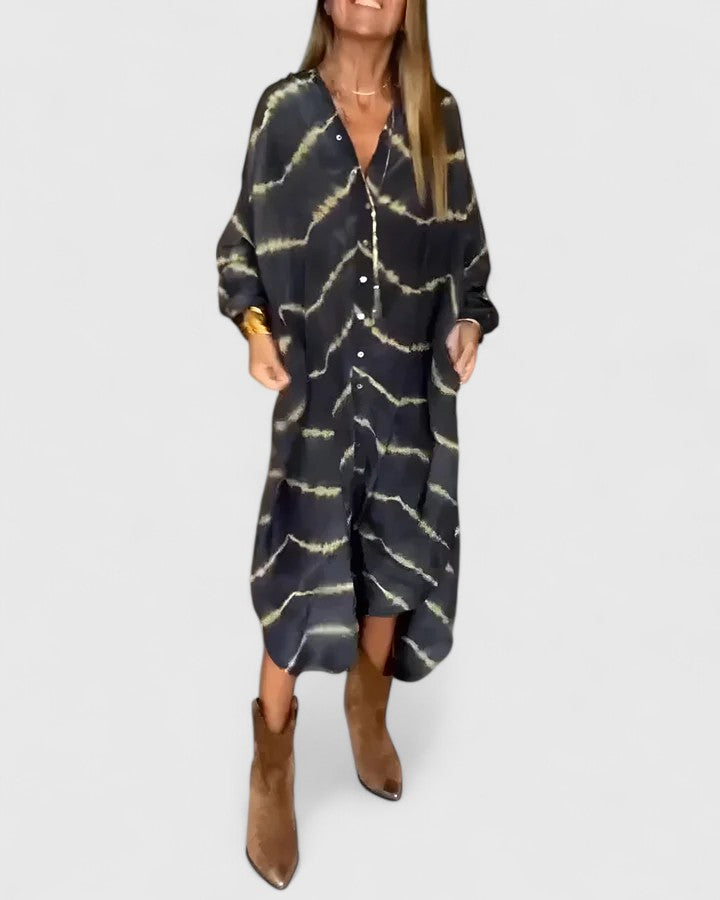 Britta | Elegant Boho Randig Maxiklänning i Bomull