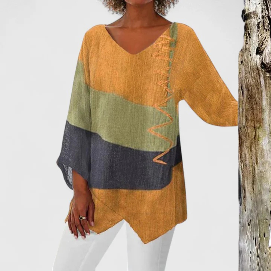 Maria | V-ringad Tunika Blus i Vit Bomull