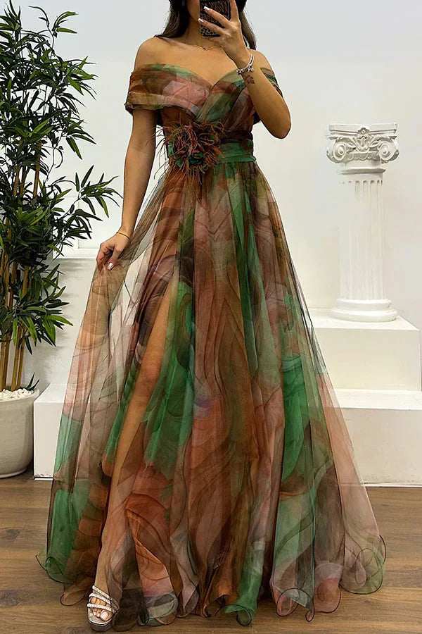 Astrid | - Elegant off-shoulder maxi klänning i svart