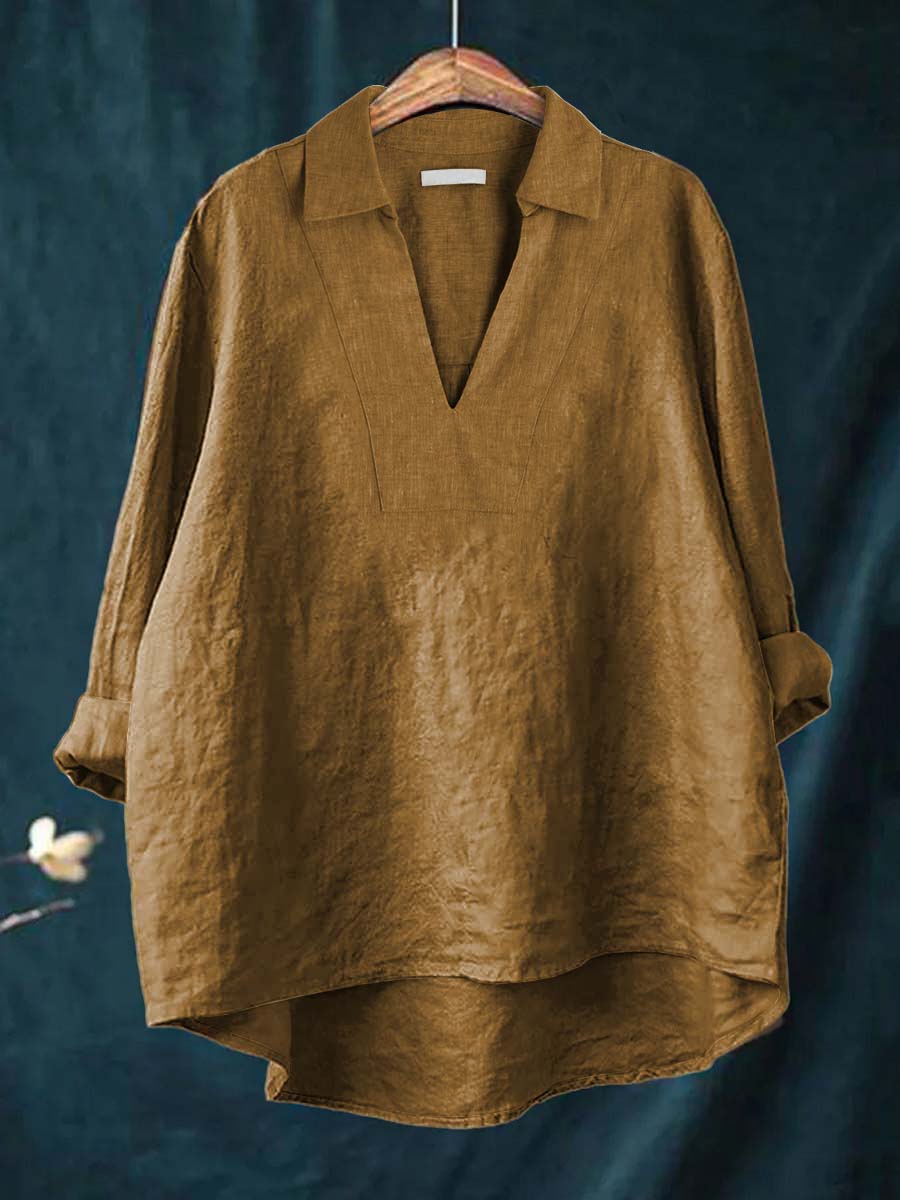 Lena | klassisk blus i khaki bomull med slimmad passform