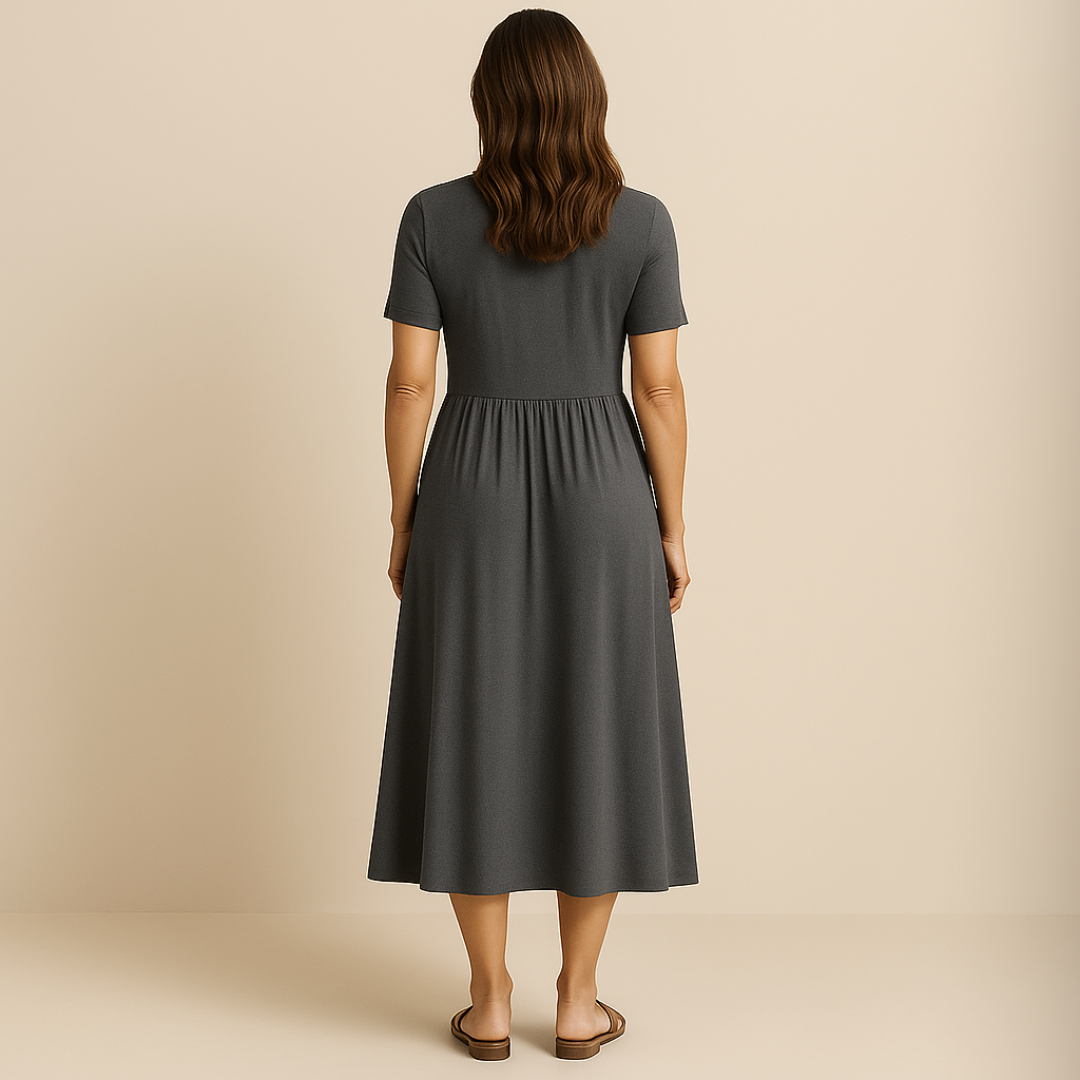 Astrid | Midi Klänning med V-ringning Svart Jersey