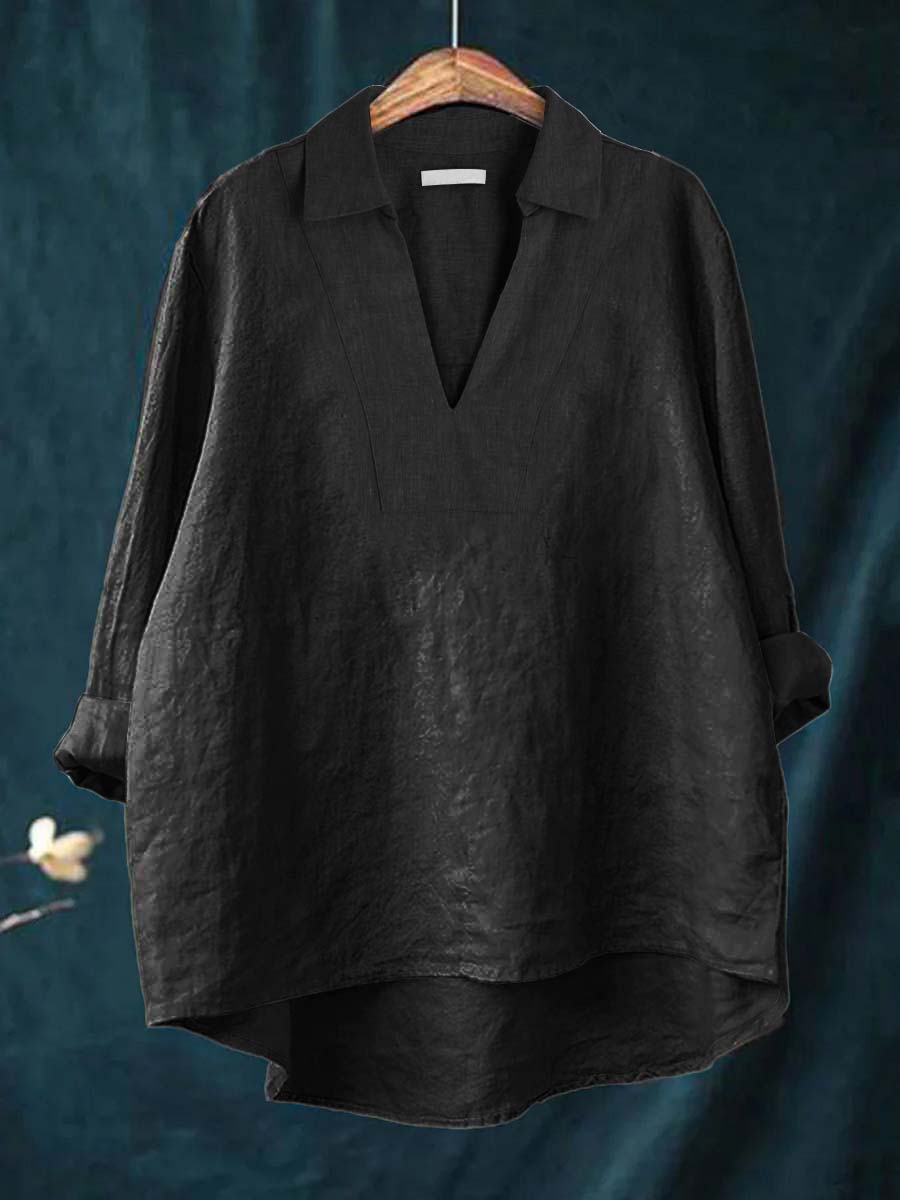 Lena | klassisk blus i khaki bomull med slimmad passform