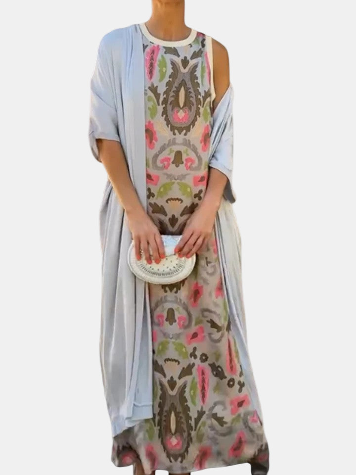 Helena | Sofistikerad Maxi Klänning i Stretchy Jersey, Pistage
