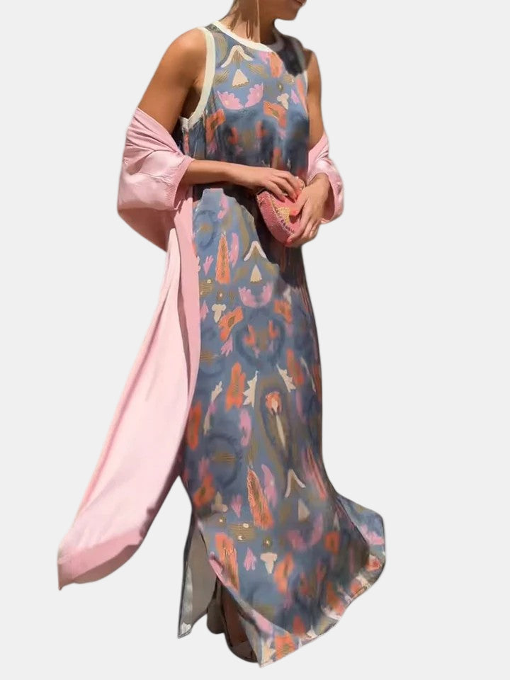 Helena | Sofistikerad Maxi Klänning i Stretchy Jersey, Pistage