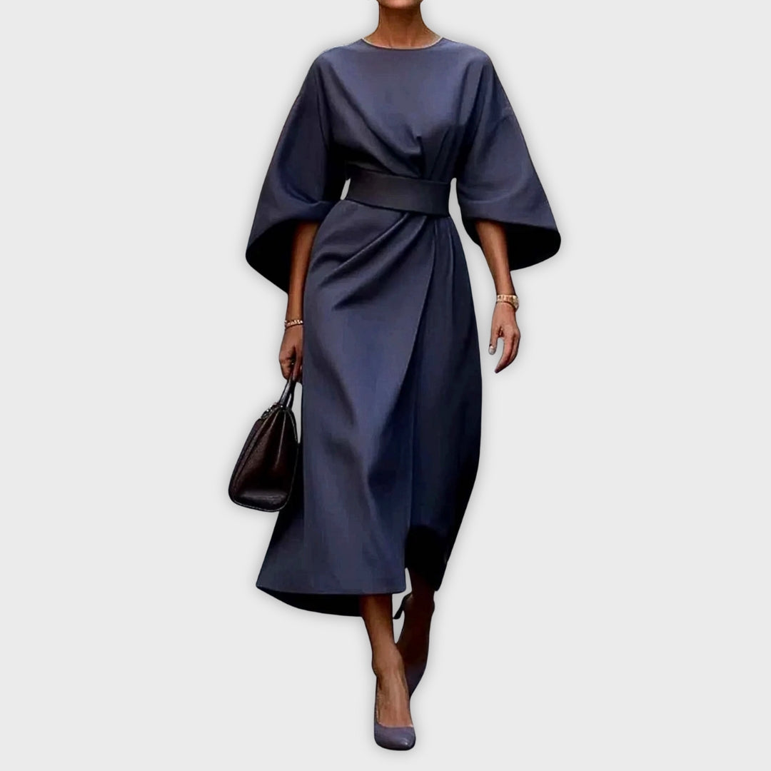 Greta | Elegant Klänning med Bälte och Dolmansleeves