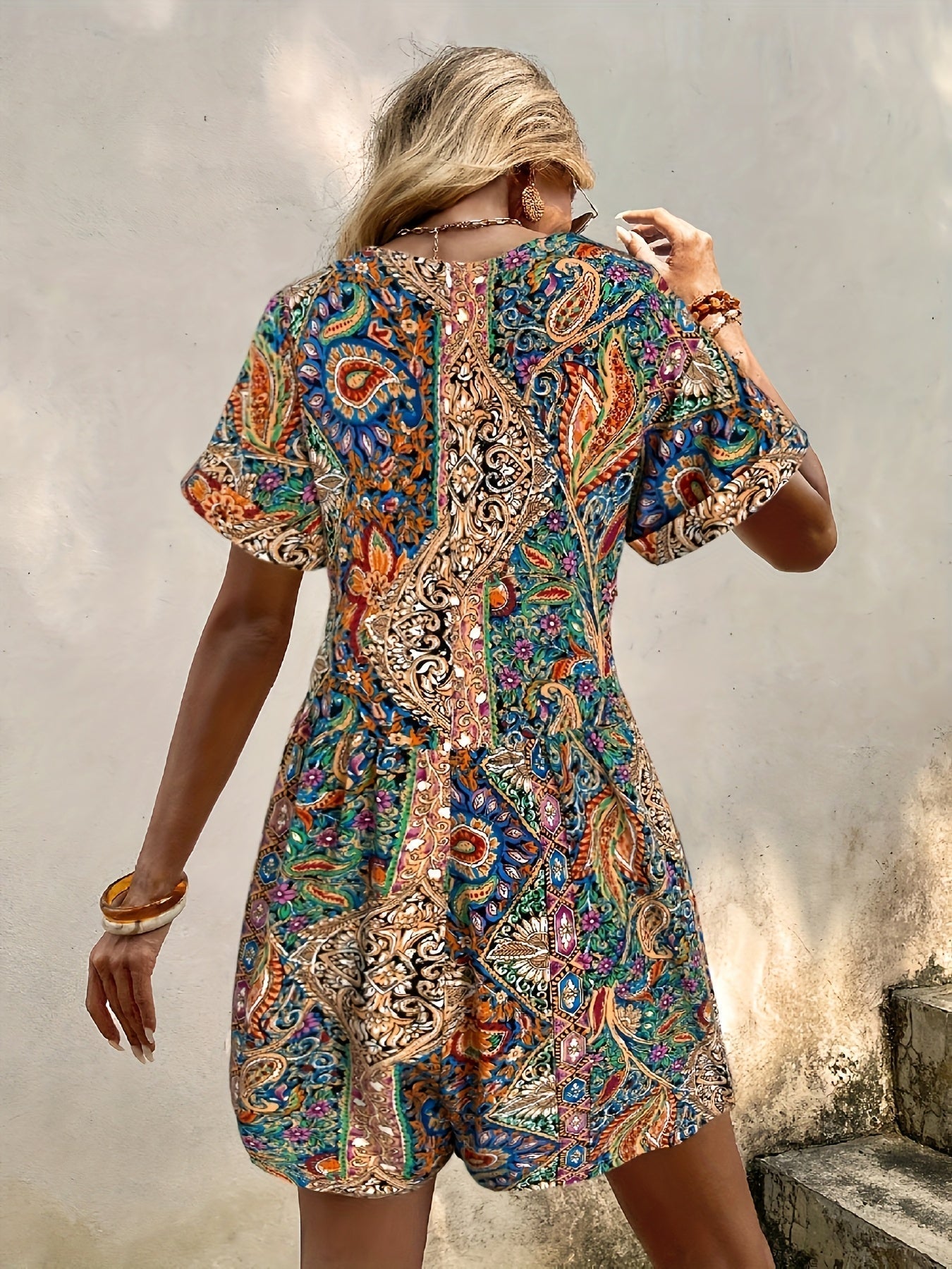Frida | Bohemisk Byxdress Med Havsinspirerat Mönster