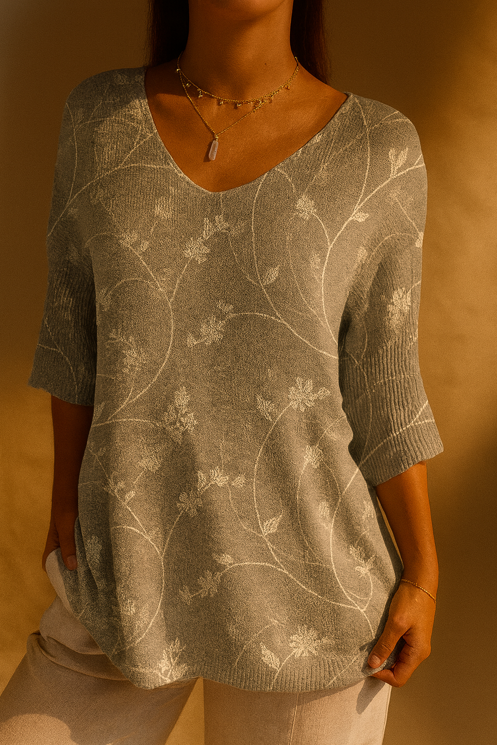 Ingrid | Vintage Blommig Stickad Topp i Bomull