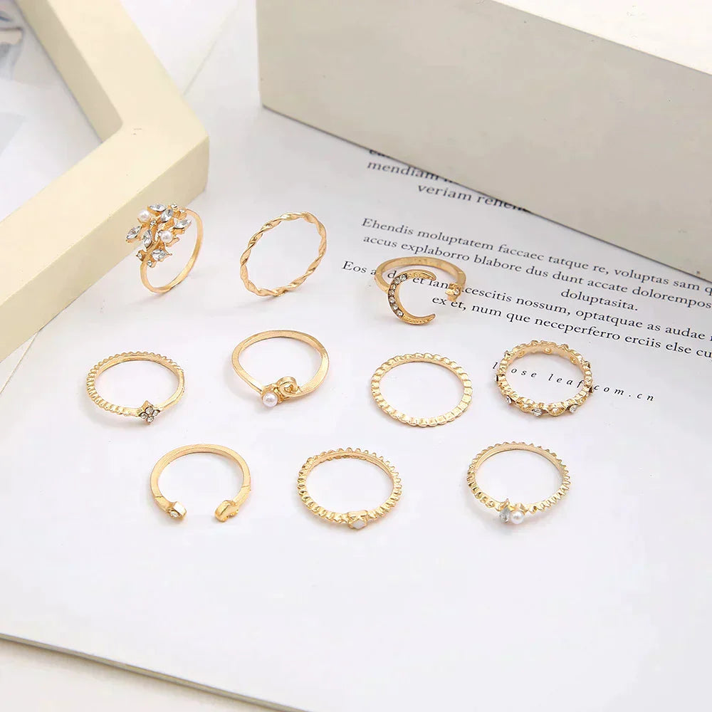 MATHILDA | 10-PACK BOHO-INSPIRERADE GULD RINGAR