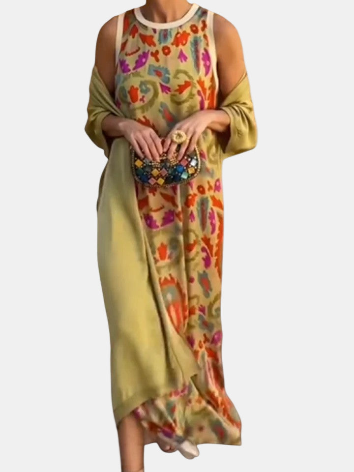 Helena | Sofistikerad Maxi Klänning i Stretchy Jersey, Pistage