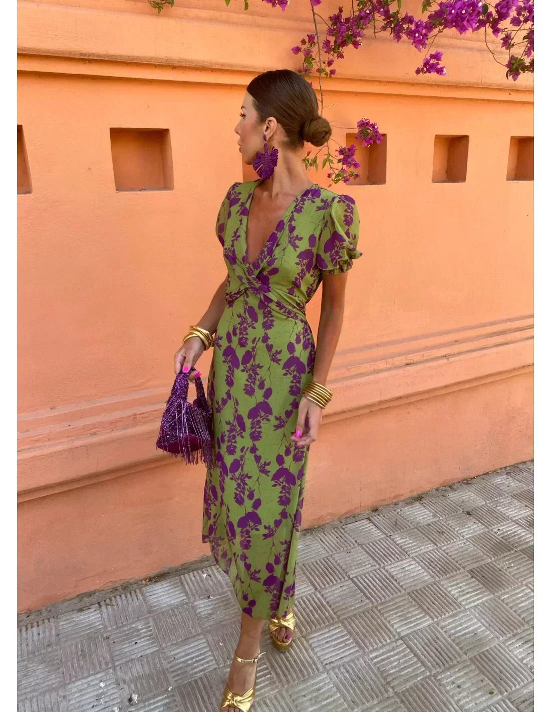 Ylva | Boho-chic wrapklänning i linneblandning, rostbrun