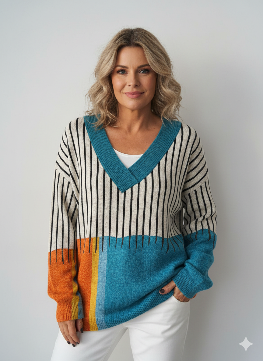 Minimalistisk Abstrakt Geometri Konsttryck Stickad V-ringad Tröja