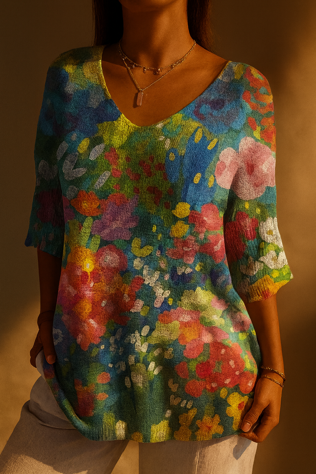 Maja | Vintage Blommig Stickad Topp i Bomull