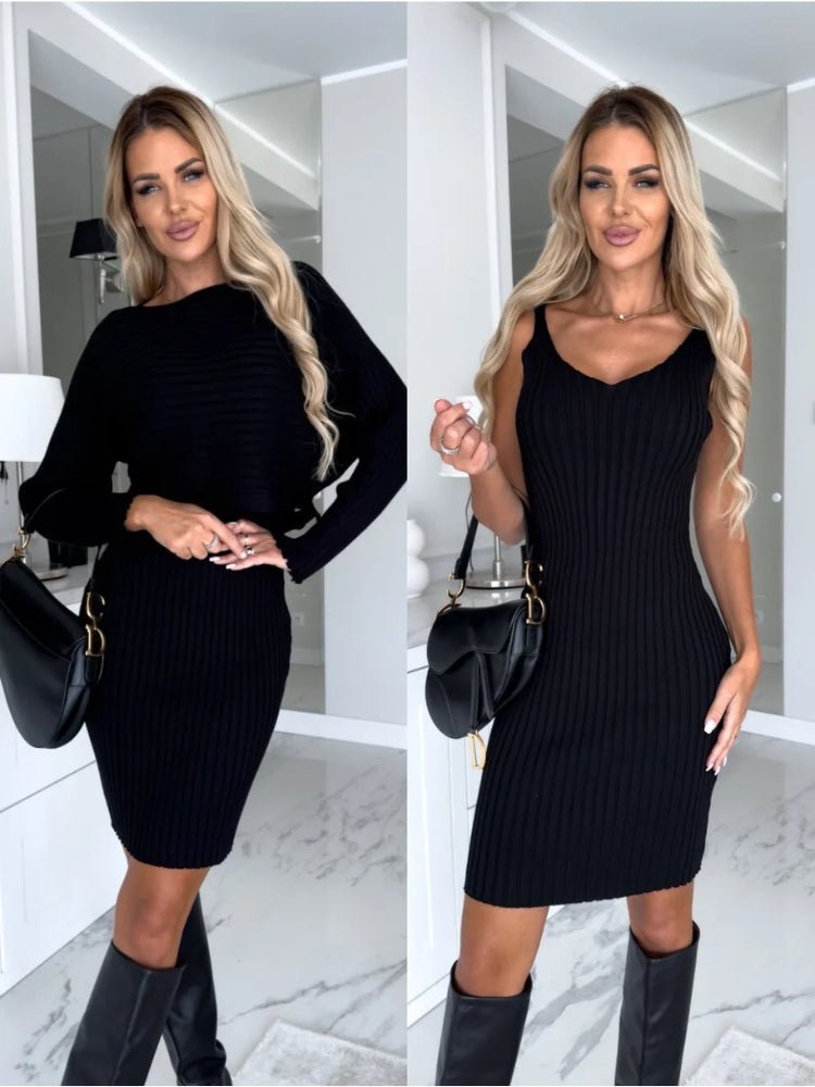 Greta | LARISSA™ - Ribbad Stickad Tvådelad Set