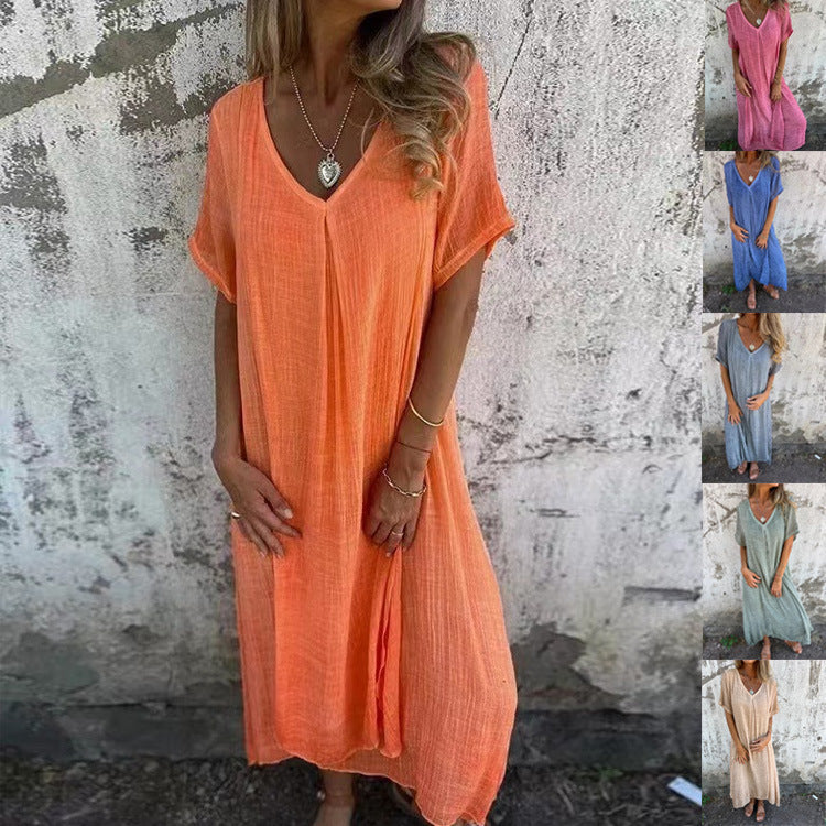 Elsa | Ljus Midi Klänning i Klassisk Snitt Orange