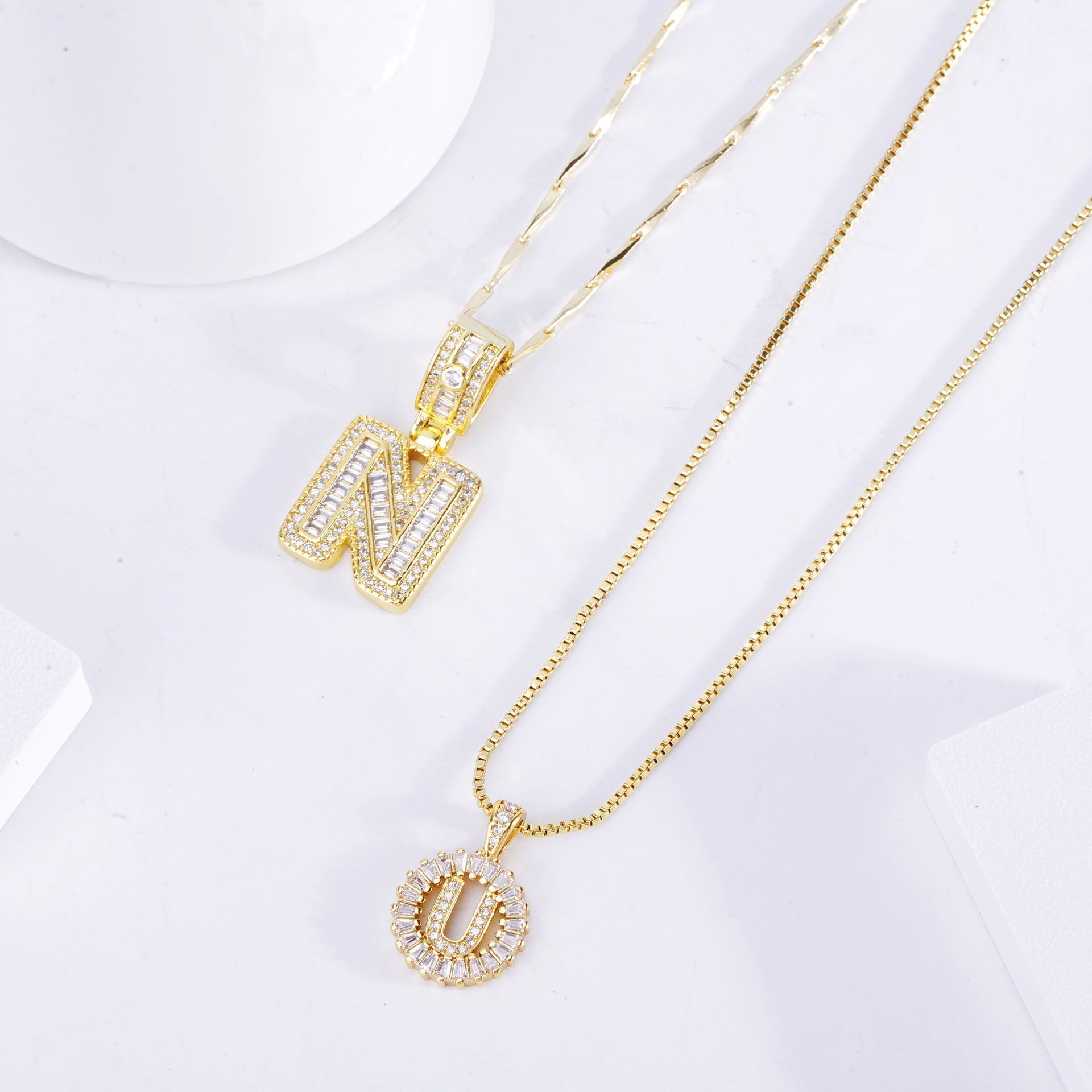 Elegant Pave Guld Bokstav Initial Halsband Set