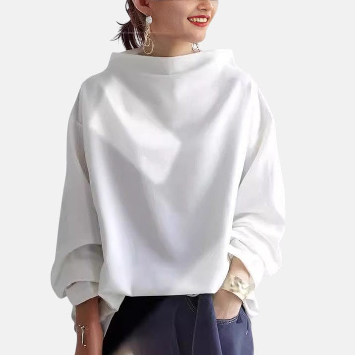 Märta | Tröja med hög krage i svart ribbed jersey