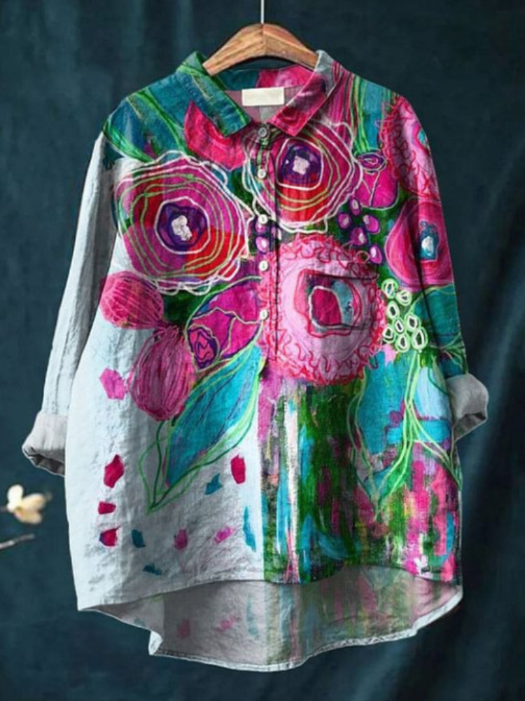 Emma | Oversized T-shirt i bomull, vit, hippie-inspirerad design