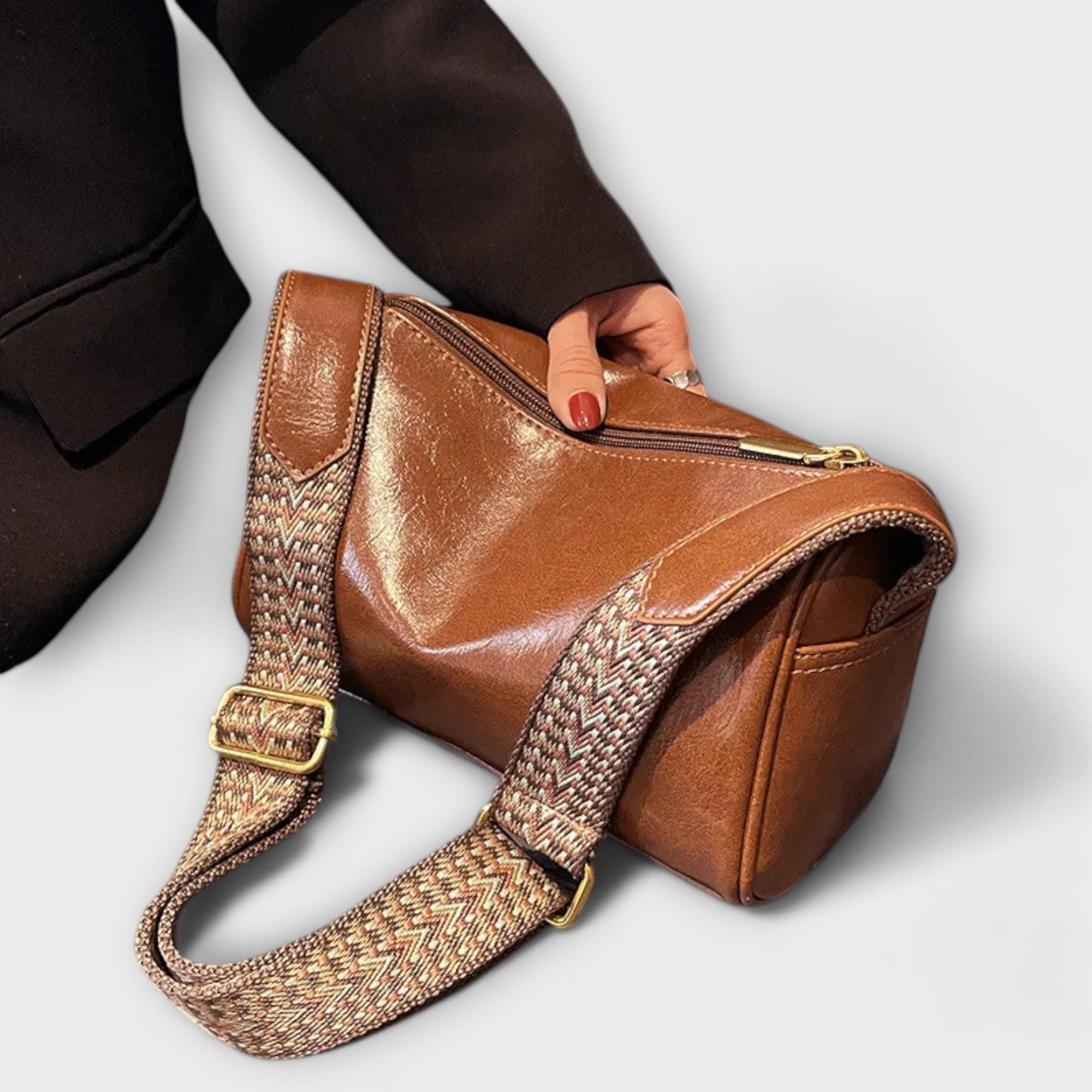 Emma | Vintage Crossbody Bag i Svart Läder