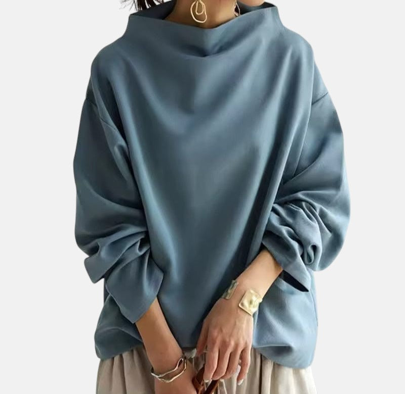 Märta | Tröja med hög krage i svart ribbed jersey