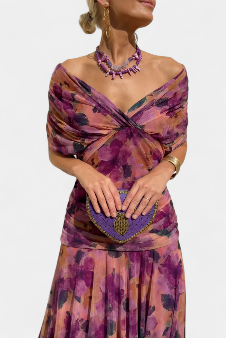Åsa | Lång blommig chiffongklänning
