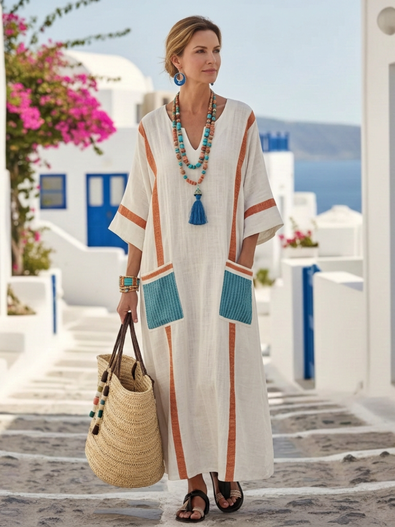 Johanna | V Neck Half Sleeve Pocket Maxi Dress