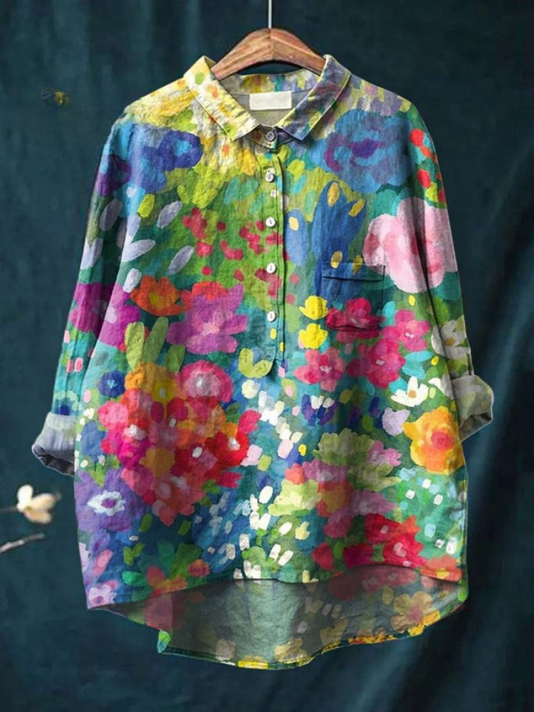 Anna | Livlig Blommig Broderad Skjorta