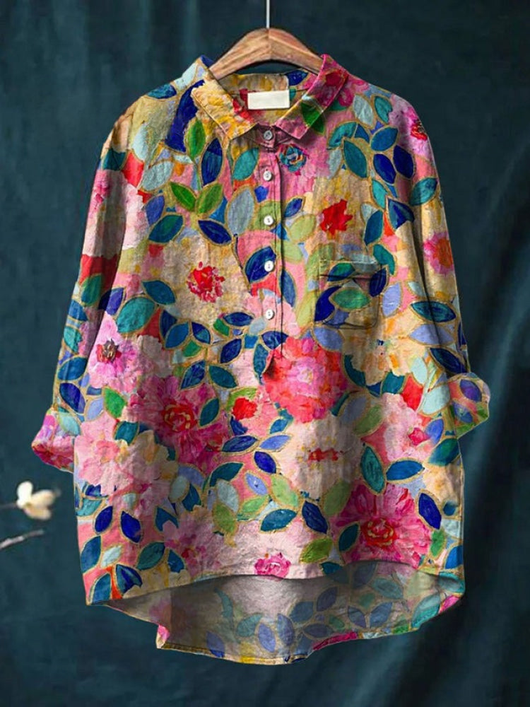 Anna | Livlig Blommig Broderad Skjorta