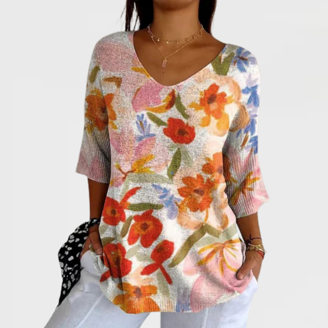 Britta | Vintage Blommig Stickad Topp