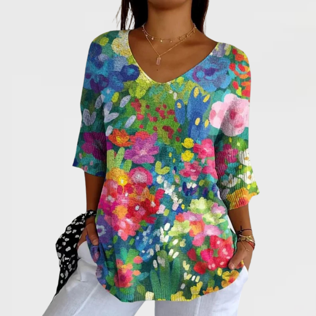 Maja | Vintage Blommig Stickad Topp i Bomull