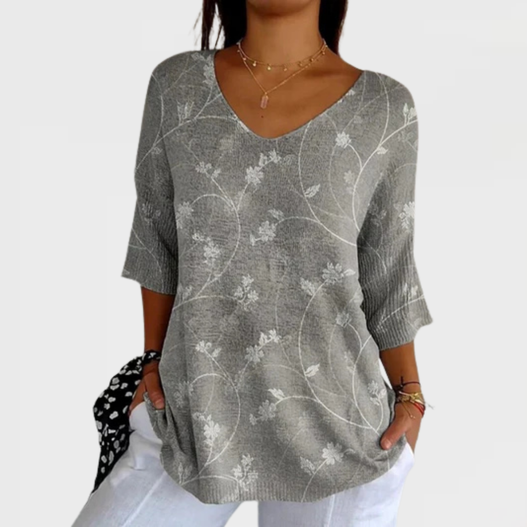 Ingrid | Vintage Blommig Stickad Topp i Bomull