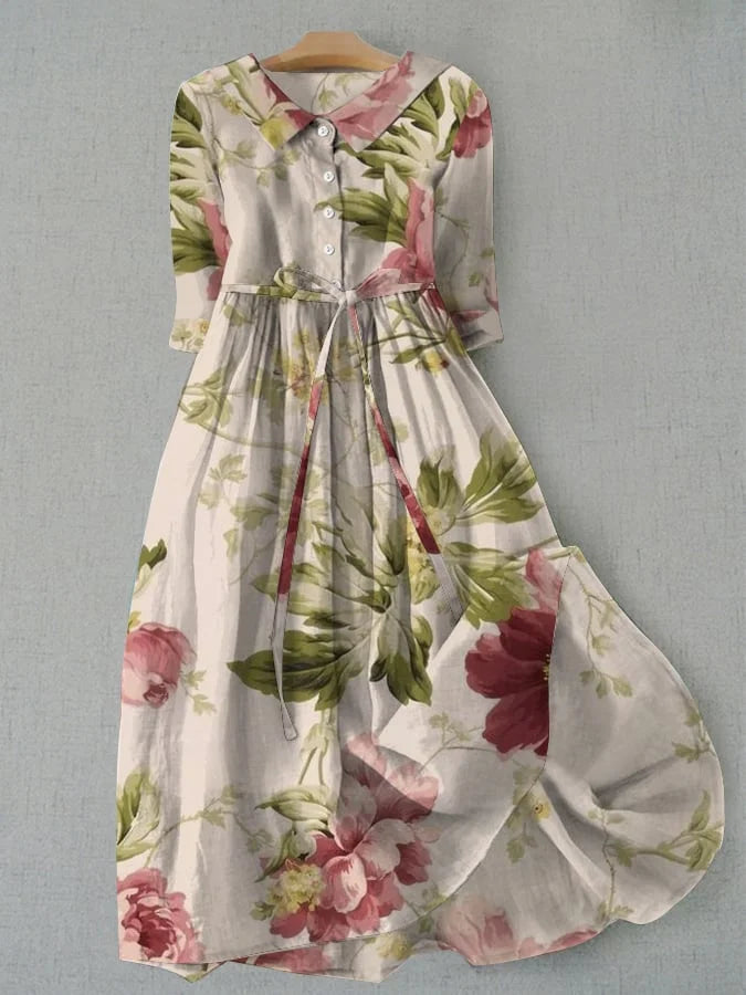 Sigrid | Vintage Snörning Midje Blommig Klänning