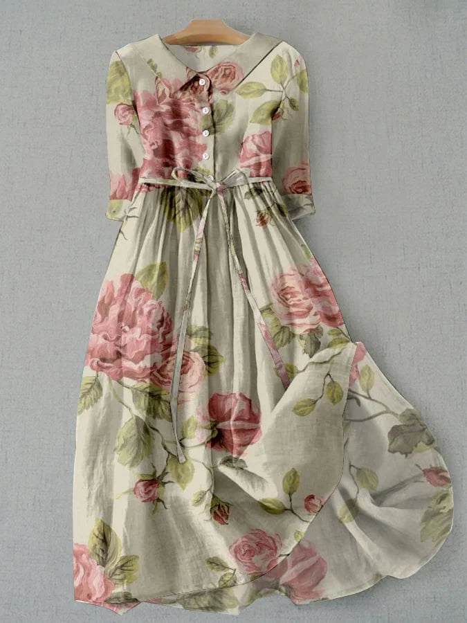 Emma | Vintage Snörning Midja Blommig Klänning