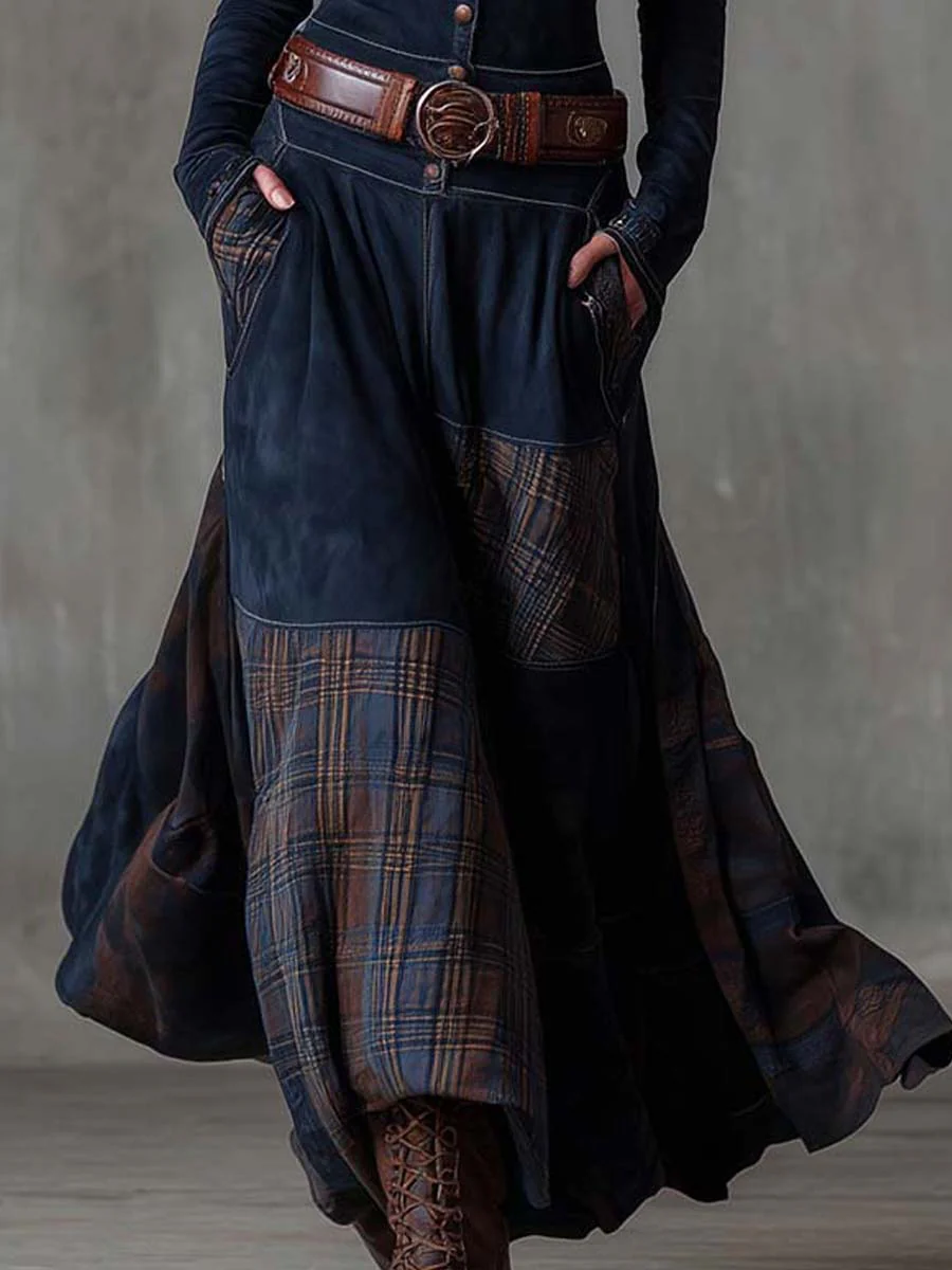 Sigrid | Vinternatt Navy Suede Maxi Klänning med Bälte