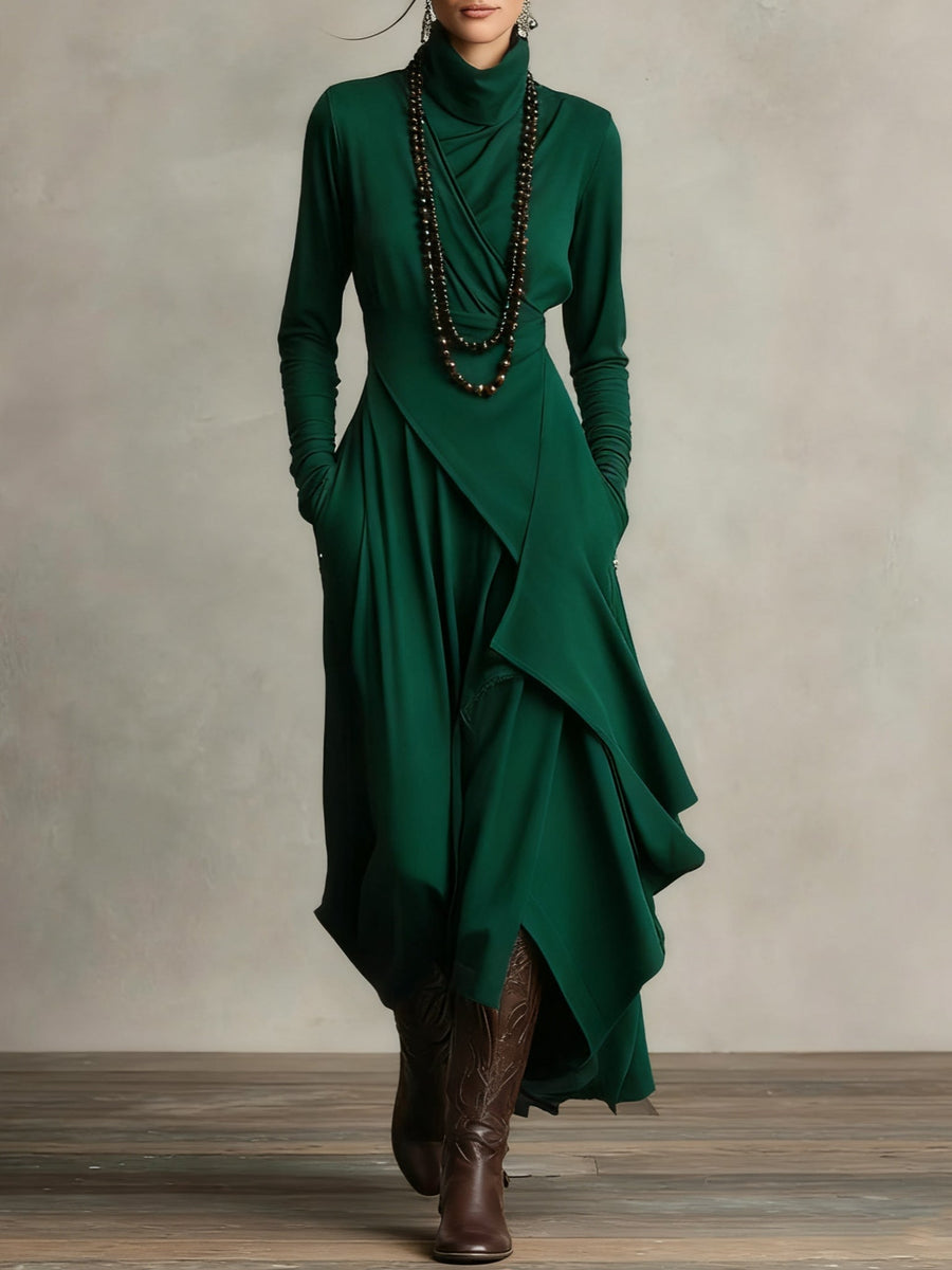 Ida | Elegant Höghalset Asymmetrisk Draperad Maxiklänning