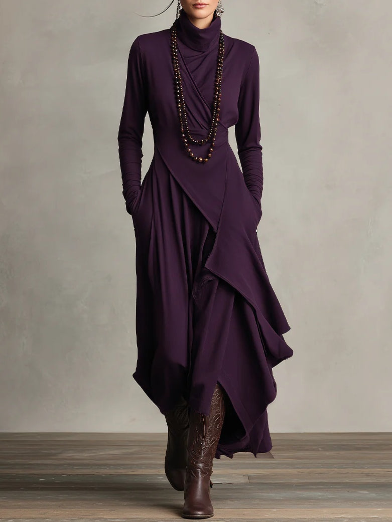 Ida | Elegant Höghalset Asymmetrisk Draperad Maxiklänning