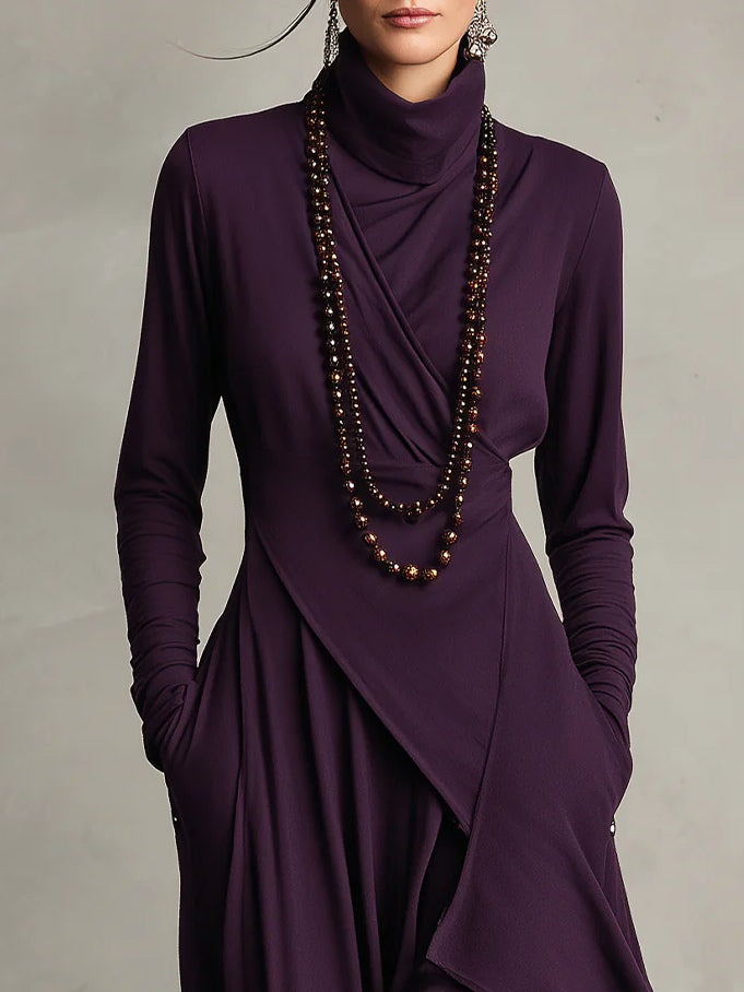 Ida | Elegant Höghalset Asymmetrisk Draperad Maxiklänning